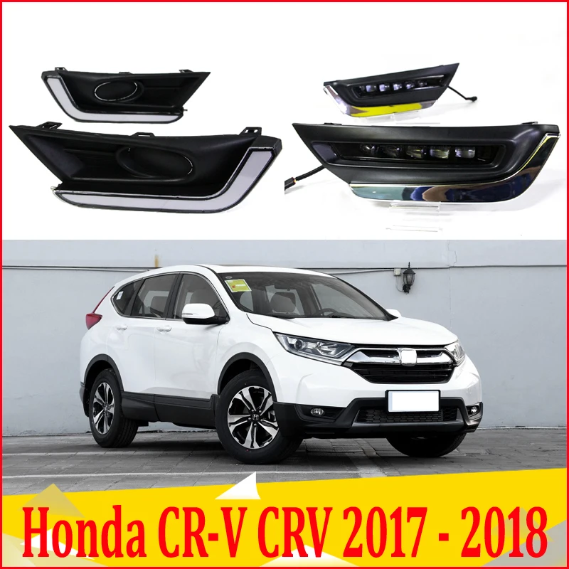 

2pcs For Honda CR-V CRV 2017 2018 2019 LED Daytime Running Lights DRL with Fog lamp hole Yellow Turn Signal lamp