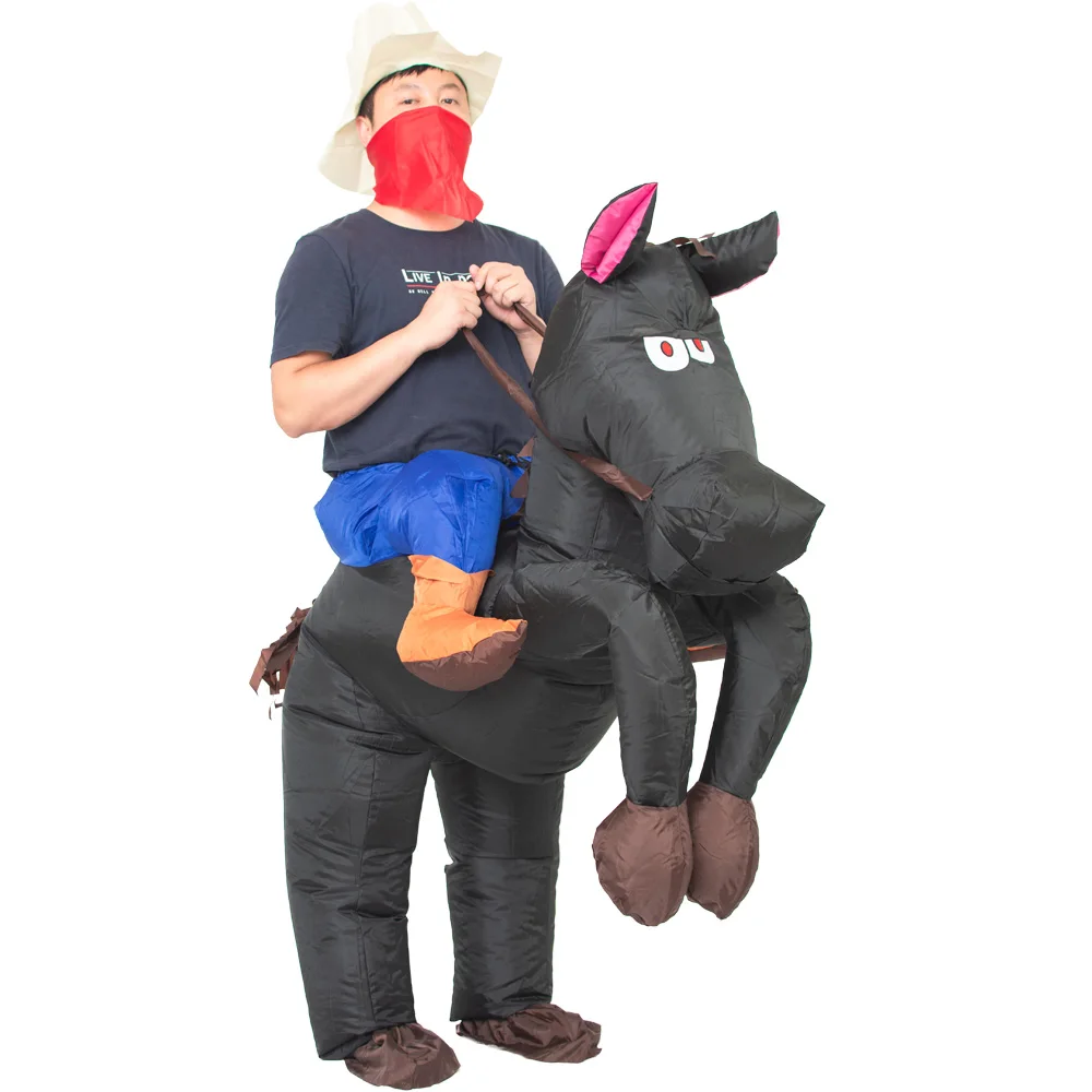 JYZCOS Inflatable Horse Costume Cowboy Cowgirl Horse Rider Cosplay Costume Halloween Party Carnival Costume for Women Men