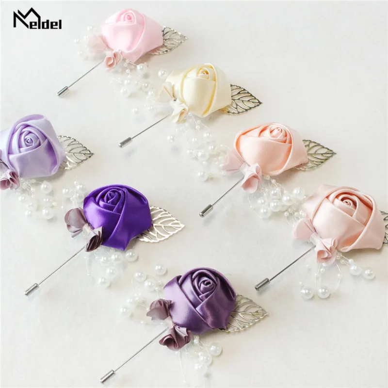 Meldel Boutonniere Men Wedding Silk Corsage Boutonniere Flower Artificial Flower Buttonhole Wedding Planner Marriage Accessories