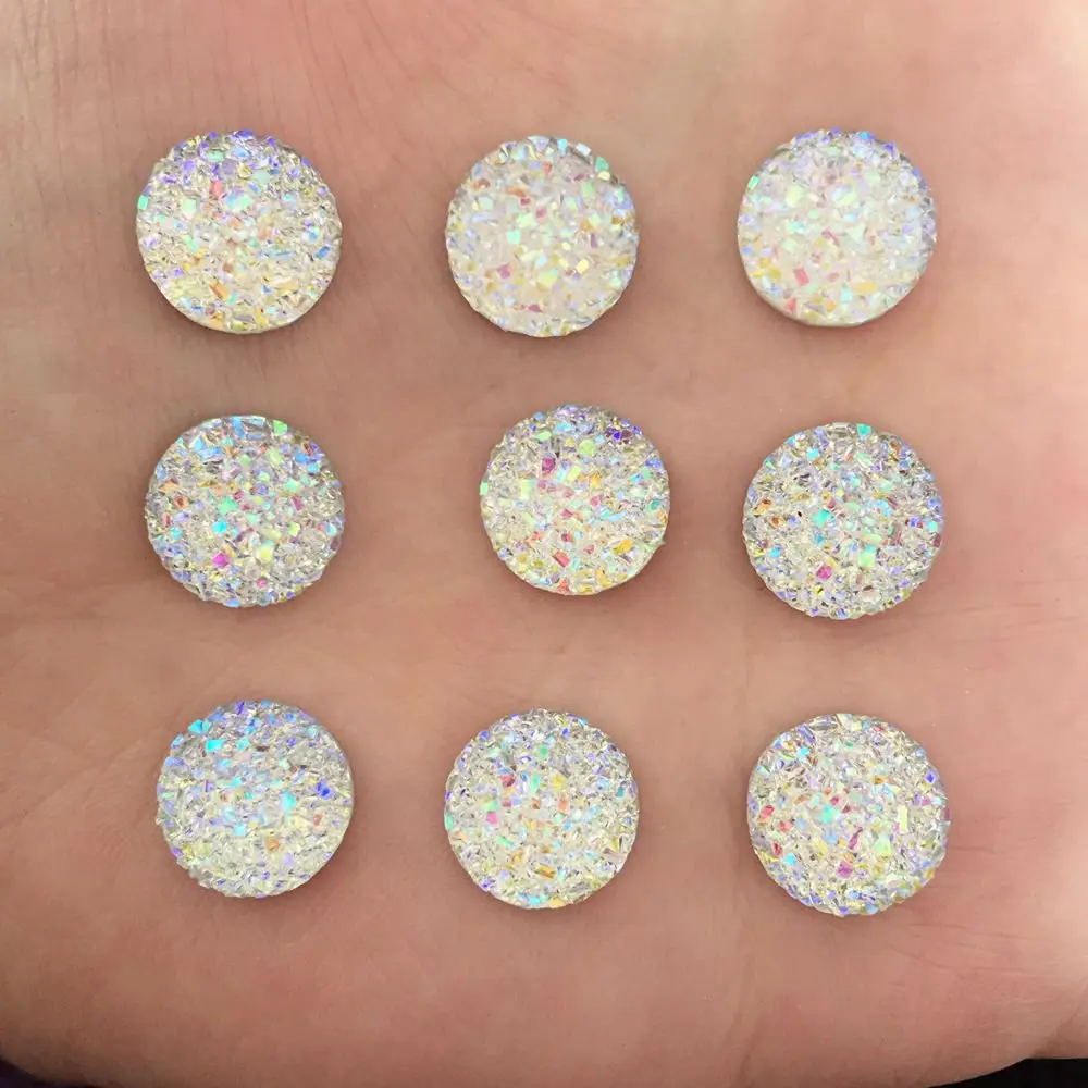 120PCS Glitter AB Resin 12mm Round Ore Flatback Rhinestone Scrapbook Wedding Appliques Craft  Gift DIY (Color You Choice)