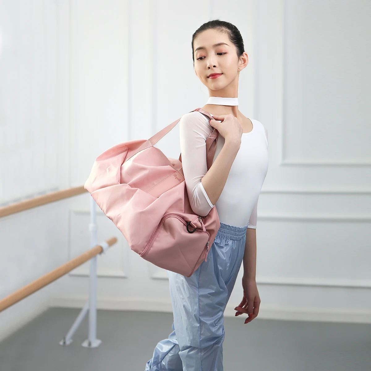 Bolso de baile para mujer, bolsa deportiva de viaje para exteriores, impermeable, de nailon, para entrenamiento físico, gimnasio, color rosa