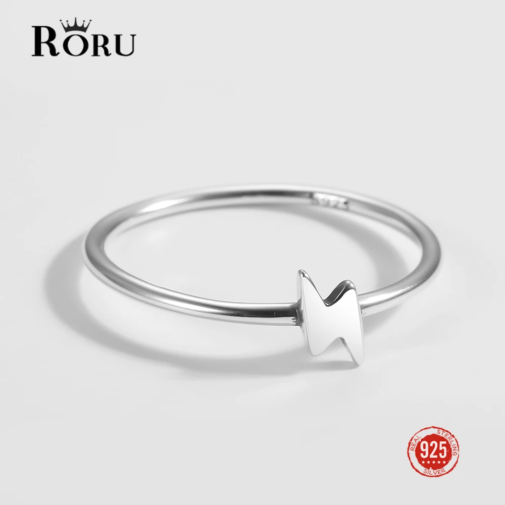 RORU Sterling Silver 925 Lightning Shape Simple Ring Trendy Creative Oxidized Silver Finger Rings Fine Jewelry Gift for Women