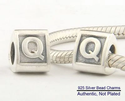

DIY подходит для Браслеты Алфавит Q подвески 100% серебряные бусины 925 пробы Бесплатная доставка