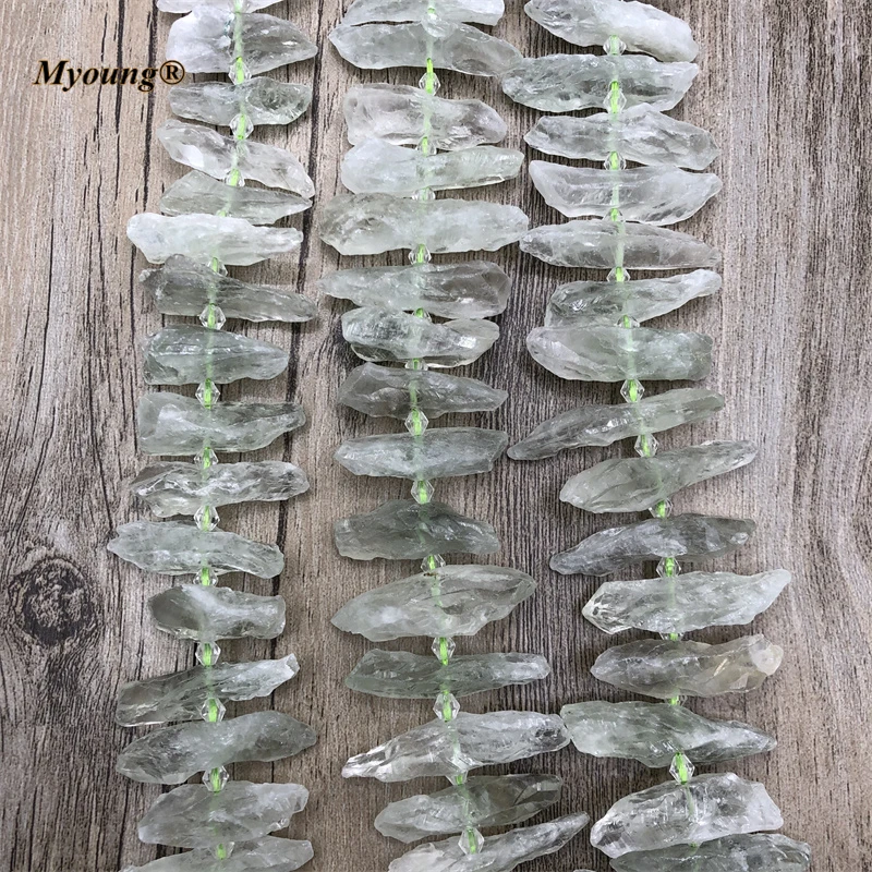 Rock Center Drilled Green Crystal Quartz Spike Point Beads ,Raw Fluorite Stick Necklace Beads For DIY Jewelry MY210508