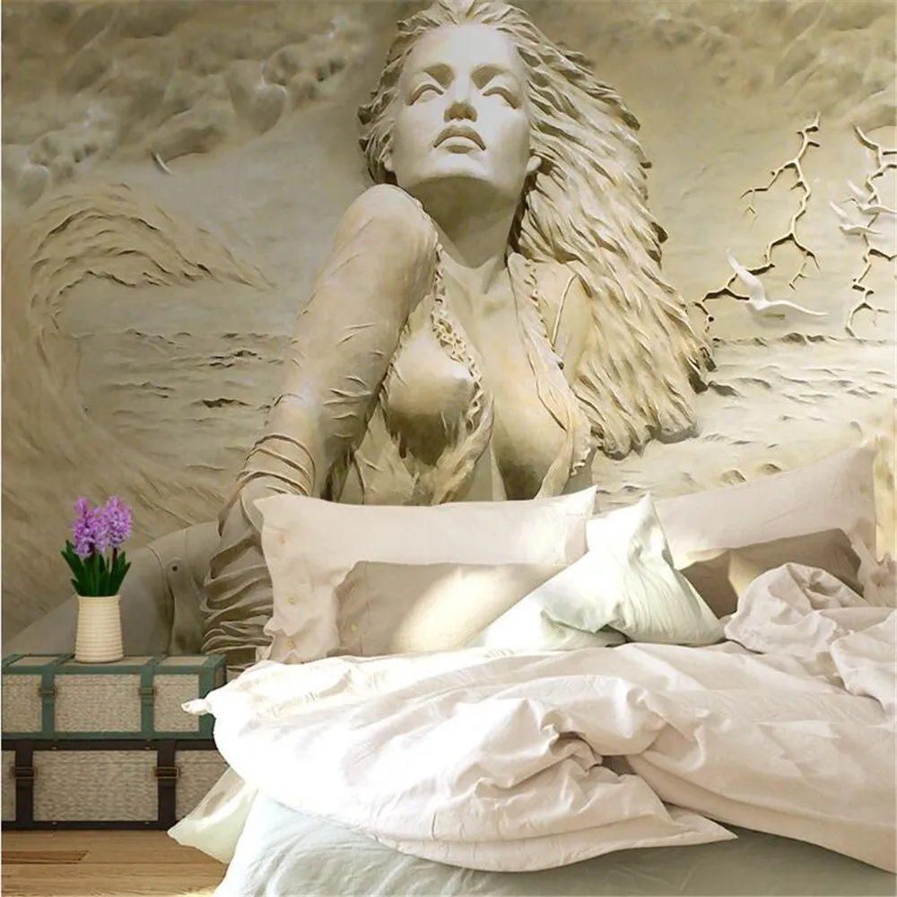 Milofi custom wallpaper mural European golden 3D relief seaside sexy beauty background wall mural