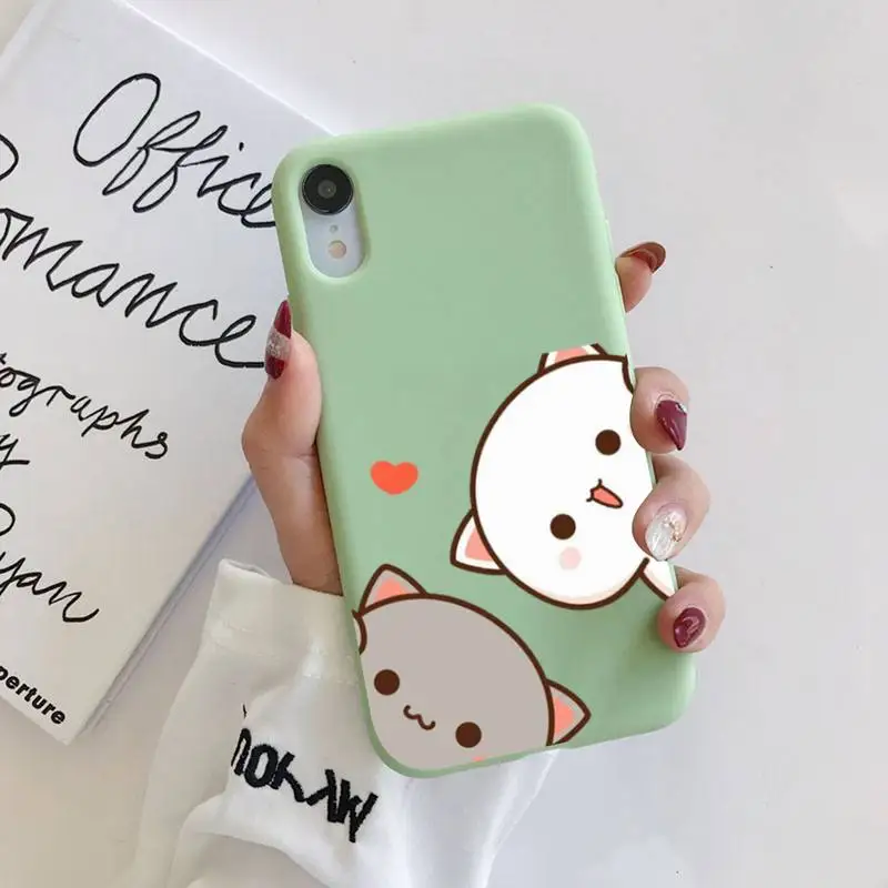 FHNBLJ Mochi Peach Goma Cat Phone Case Soft Solid Color for iPhone 11 12 13 mini pro XS MAX 8 7 6 6S Plus X XR