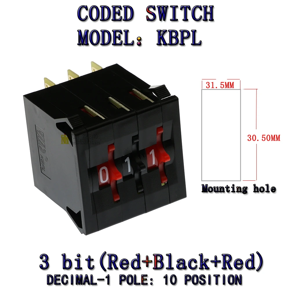 KBPL BCD 코드 바이너리 출력 스위치, 썸휠 스위치, 0-9C 금도금 터미널 블록, 0-9 자리 십진 코드 블랙