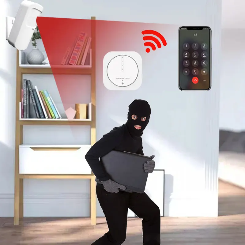 Système d\'alarme pour maison connectée Tuya, wi-fi, GSM, clavier tactile, carte RFID, télécommande avec détecteur 433MHz, capteur, compatible avec