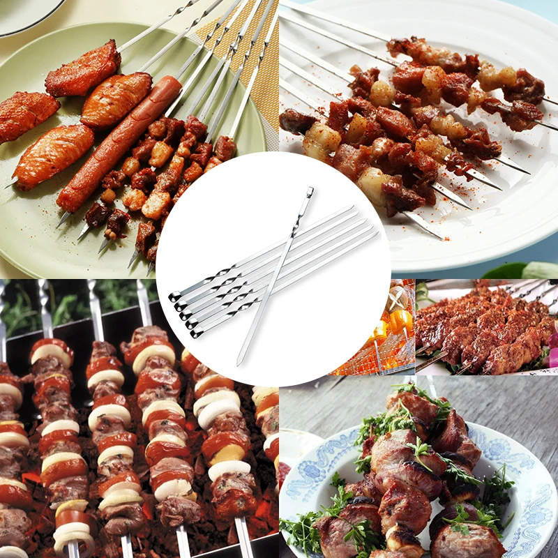 YOMDID 6pcs/Set Barbecue Skewers Stainless Steel Meat String Chunks Of Meat Roast Stick For BBQ Outdoor Picnic churrasqueira