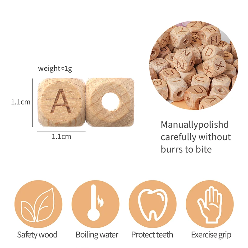 TYRY.HU 100Pcs Natural Mixed Wooden Alphabet Beads 12mm Wooden Letter Beads Making Baby Bracelet Jewelry DIY Accessories