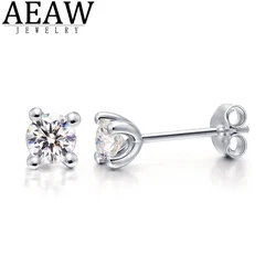 AEAW-Brincos Clássicos em Ouro Branco 14K para Mulheres, 4 pontas, Brincos de Diamante para Laboratório, CVD, HPHT, 3mm e 4mm