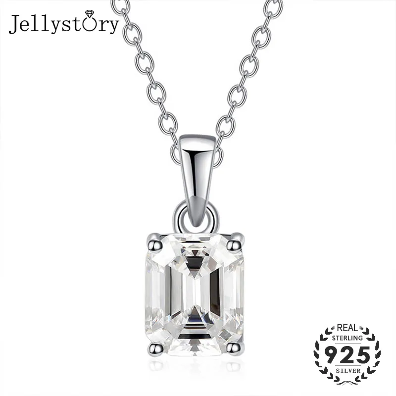 

Jellystory Luxury S925 sterling silver necklace with rectangle emerald pendant fine Jewelry for female wedding engagement party