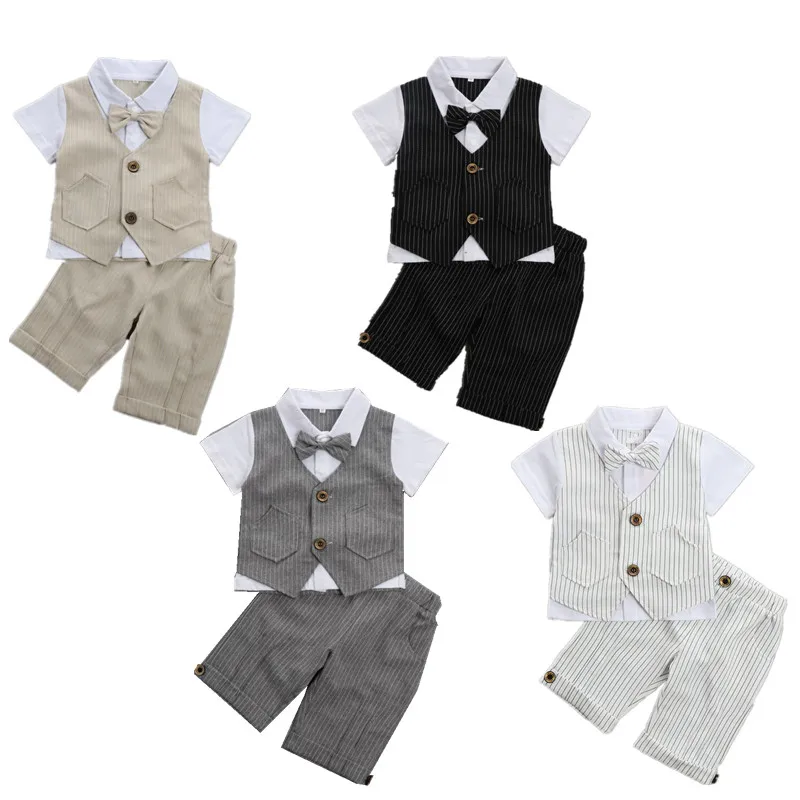 

Baby Boys Clothes Summer Short Sleeves Gentleman children clothing 2pcs/Set Infant Wedding Birthday Costume Baby Boy Costume