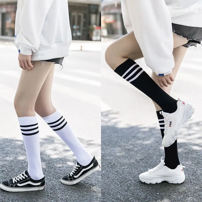 New Sexy Medias Black White Striped Long Socks Women Over Knee Thigh High Over The Knee Stockings Ladies Girls Warm Knee Socks