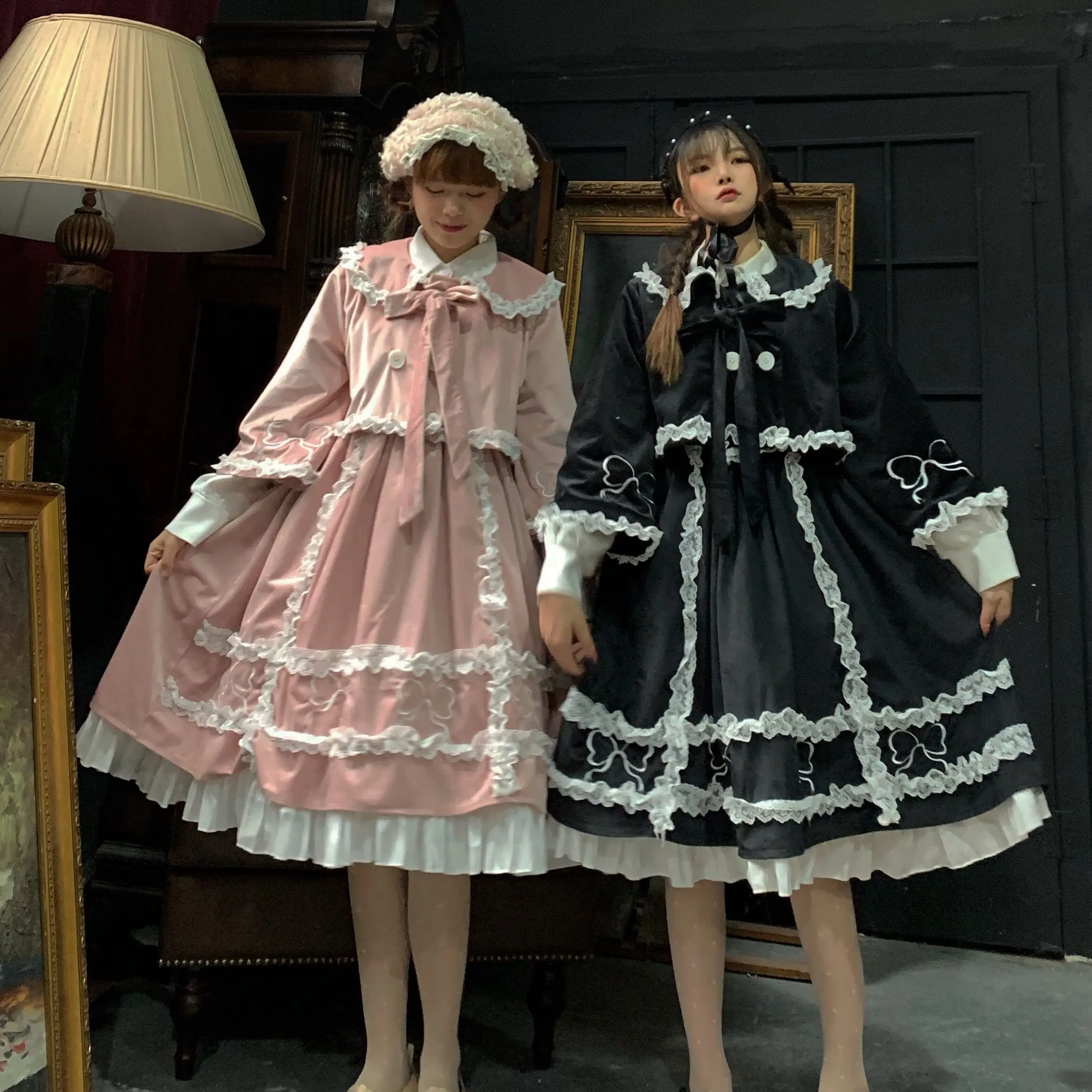 Robe de princesse lolita gothique pour filles, vintage, en dentelle, avec nœud papillon, col pan, style victorien, taille haute, vêtement pour filles