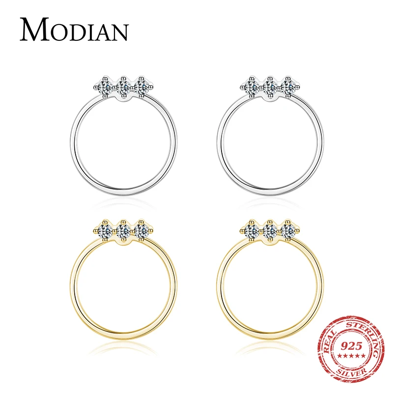 Modian 100% Real 925 Sterling Silver Gold Color Round Clear CZ Fashion Splittable Stud Earrings For Women Statement Jewelry Gift