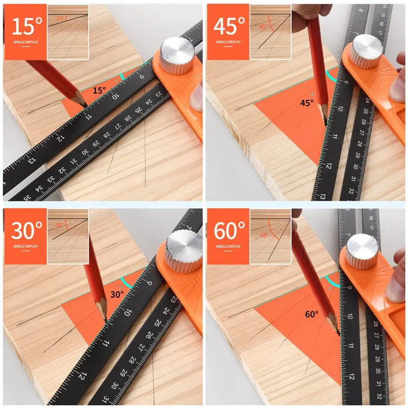 Angle Rulers Gauges Tri Square Sliding T-Bevel With Wooden Handle Level Measuring Tool Woodworking Ruler Gauge Protractor