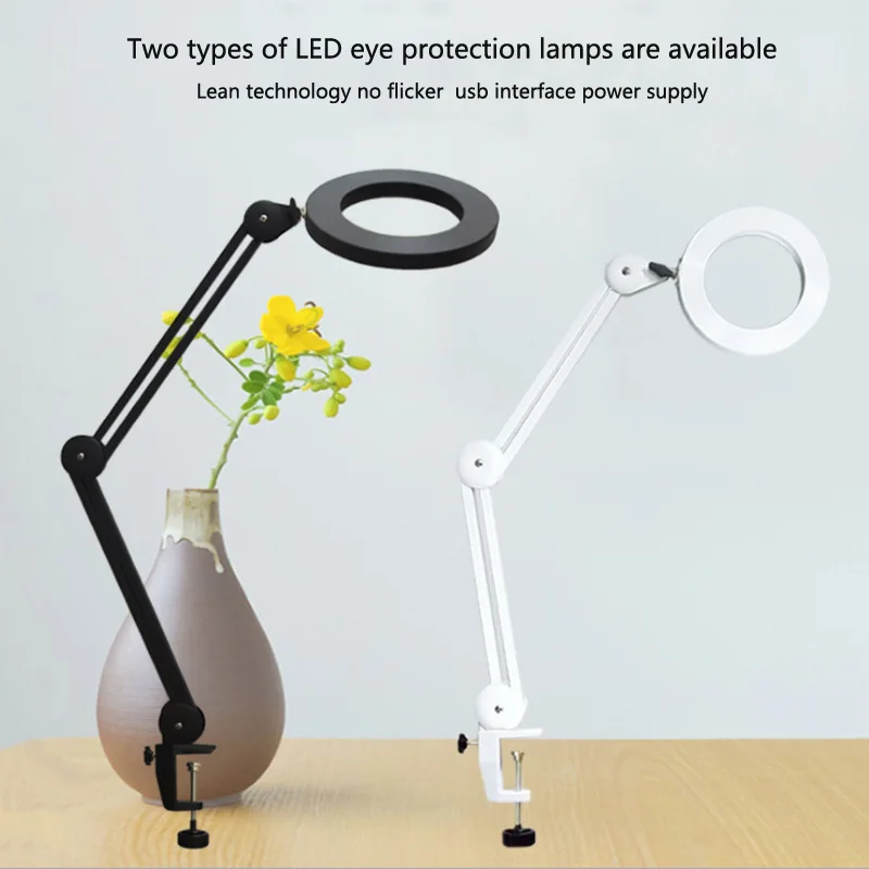 

USB Power Supply 3 Dimming Modes Foldable Professional 5X Magnifying Glass Repair Desk Lamp Reading Lamp LED Magnifying Glass