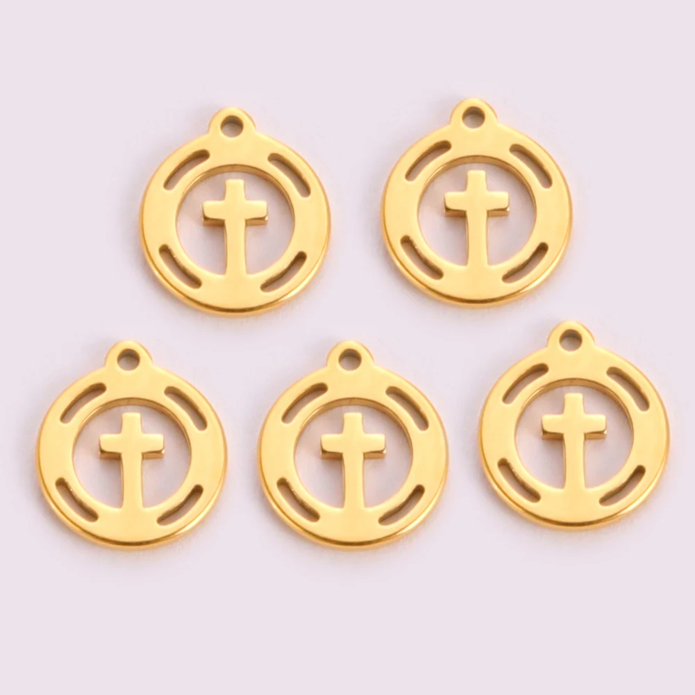 5 Stück/Set Kleine DIY-Anhänger für Schmuckherstellung aus Edelstahl, Niedliche Kreuz-, Planeten-, Karten- und Runde Anhänger für Ohrringe, Halsketten und Armbänder – Detail 2