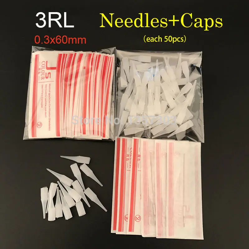 

3R 0.3*60mm (needles + tips each 50pcs ) Promotional Professional Permanent Makeup Machine Needles With Tips Caps