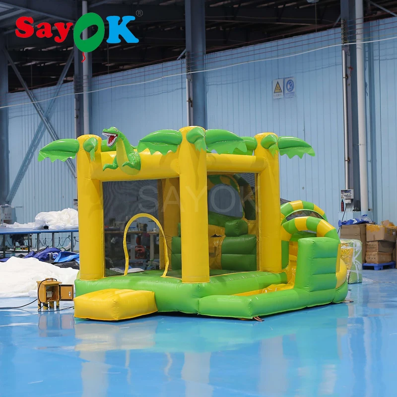 3x3.5x2.4mh pvc bouncer inflável da árvore de coco corrediça inflável dinossauro bouncy castelo pelo transporte marítimo