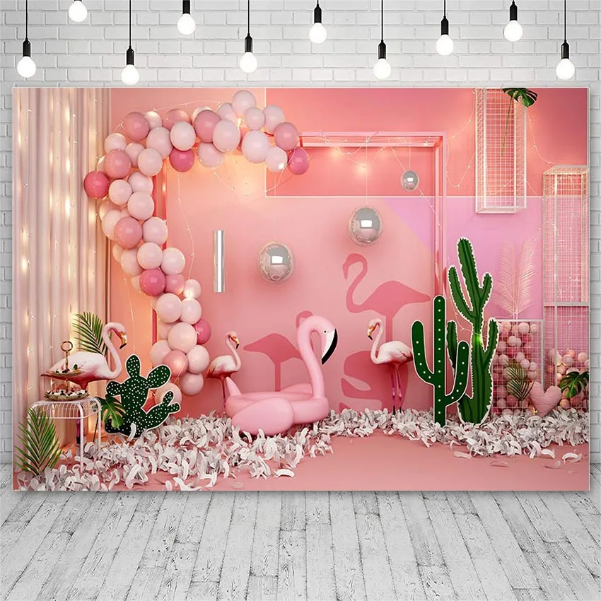 Avezano Photo Backdrop Birthday Party Decor Pink Balloon Flamingo Girl Banner Wallpaper Photo Background Photophone Photo Studio