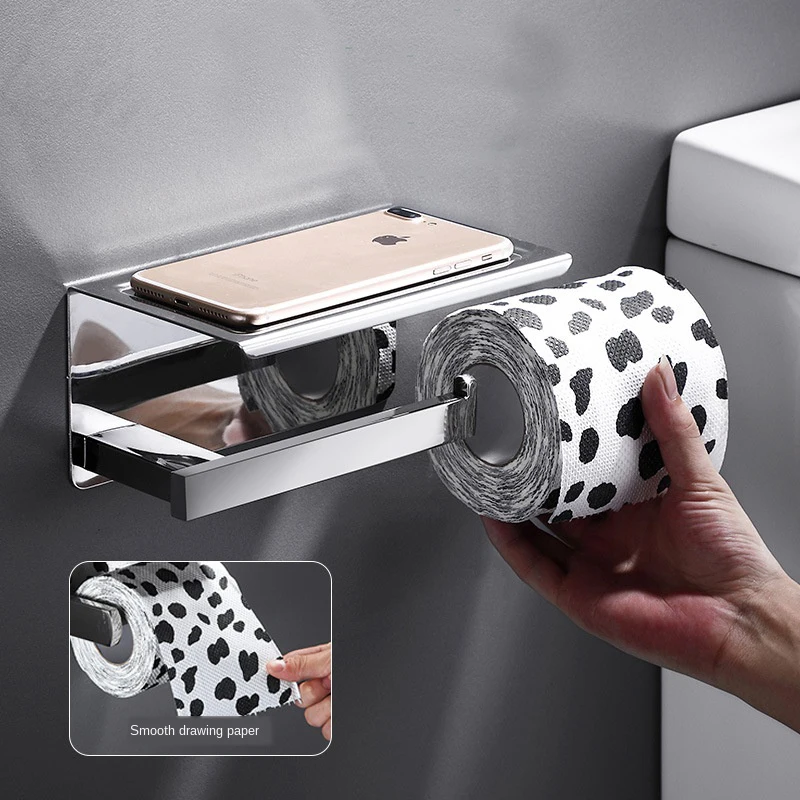 

304 Stainless Steel Platform Holder Toilet Multi-functional Paper Box Hole Punched paper towel holder toilet paper stand