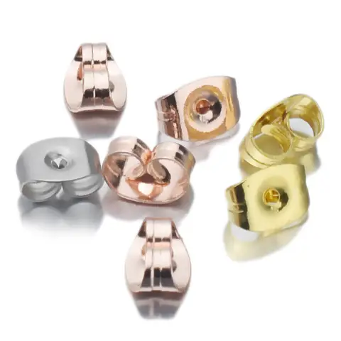 Boucles d'oreilles en acier inoxydable pour femmes, 100 pièces/lot, dos de boucle d'oreille dur, goujon arrière d'oreille papillon, capuchon de soin, bijoux de bricolage