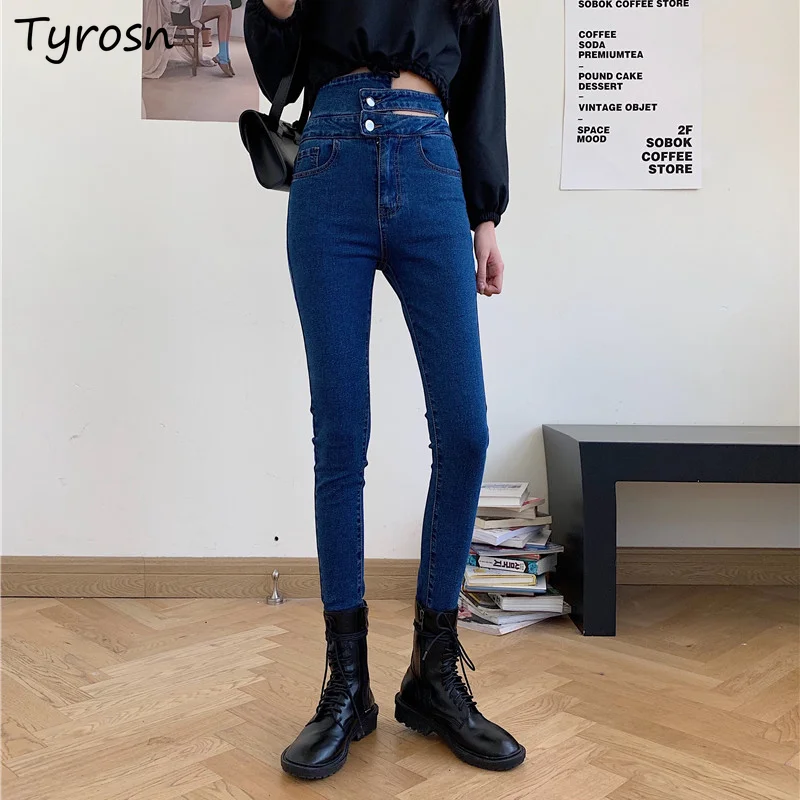 

Women Skinny Jeans Simple Daily Hot Sheath Female Elegant Ankle-length Denim Trousers High Waist Designed Asymmetrical Irregular