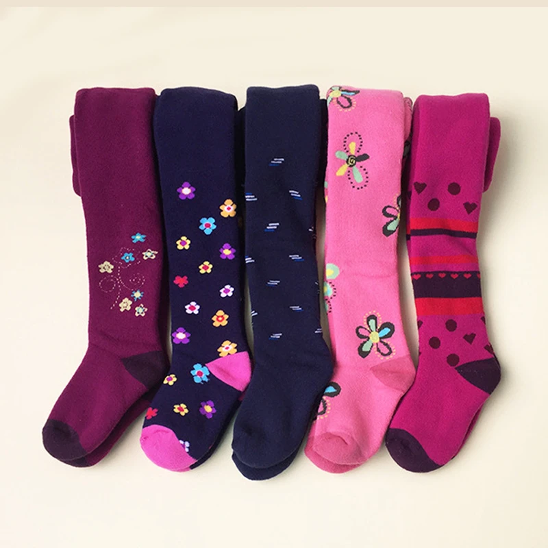 1Pcs/LOT Baby Girl Tights Winter Thicken Printed Children Pantyhose Stockings Knee High Flower Kids pattern