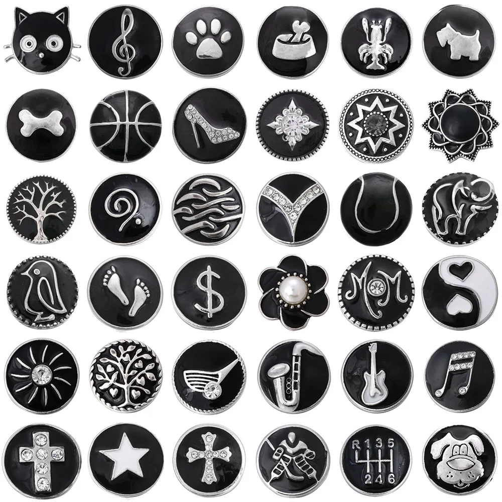 5pcs/lot Wholesale Snap Button Jewelry Mixed Black Metal 18mm Snaps with Rhinestone Button for 18mm Snap Bracelets Bangles