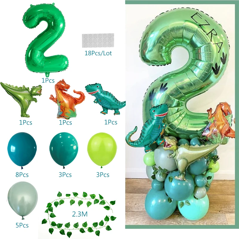 25-30Pcs/Set Dinosaur Jungle Animal Balloons Set 32inch Number Globos Boy Girl Birthday Party Decors Jurassic World Supplies