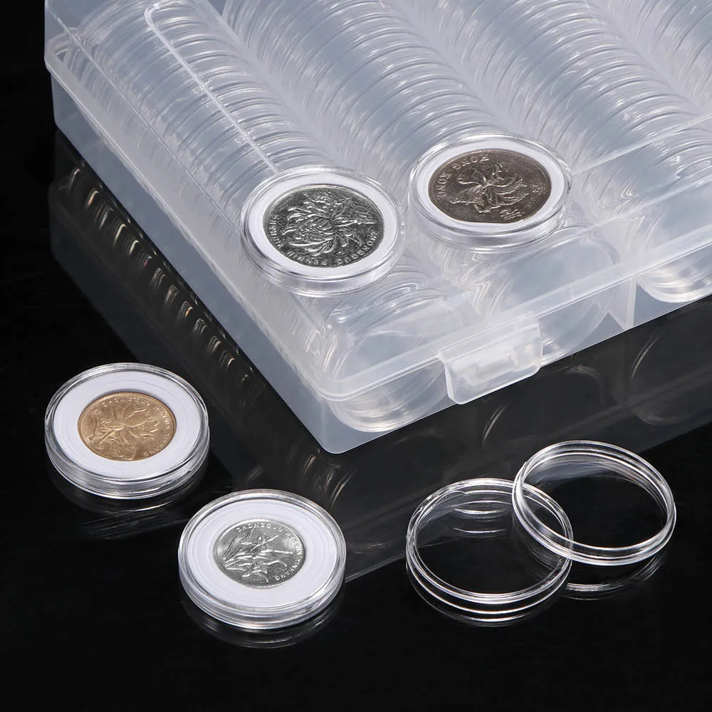 100 pz/lotto portamonete capsule Clear Case Box per Coin Collection Protector 17/20/25/27/30mm monete Storage Box Medal Collect