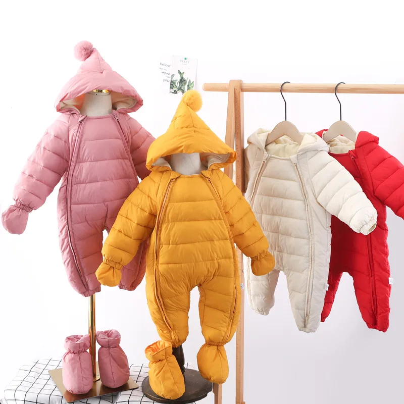 2023 Newborn Baby Jumpsuit Hooded Plus Velvet Warm Baby Boys Snowsuit Toddler Snow Suit Baby Girl Cotton Overalls Rompers