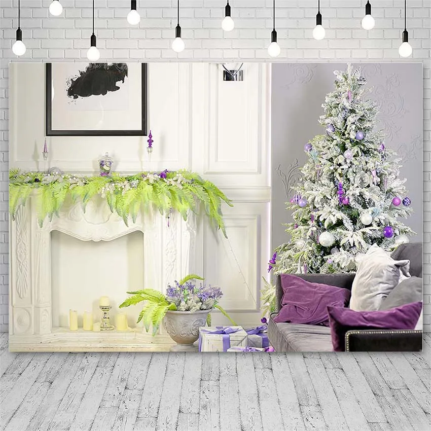 Avezano Christmas Backdrops Tree Winter Gifts Fireplace Candle Sofa Decor Banners Photography Background Photo Studio Photozone