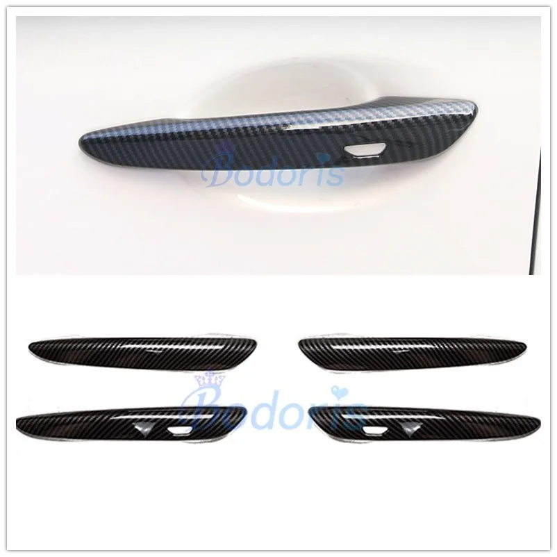 Carbon Fiber Look Door Handle Cover Trim With Smart Hole Grab Moulding Panel Car Accessory For Mazda 3 M3 Axela 2020