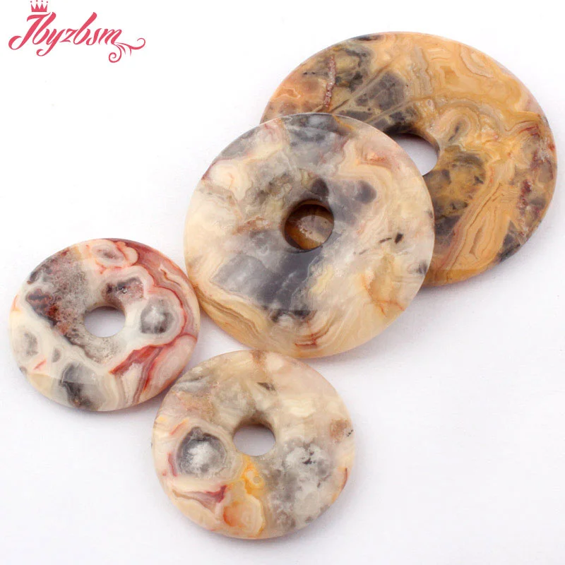 30,40,50mm Donut Circle Crazy Lace Agates Stone Beads 1 Pcs for DIY Accessories Pandant Necklace Charm Jewelry Components Making