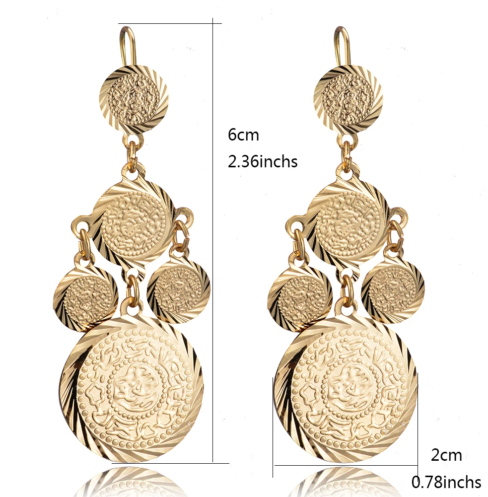 WANDO  Coin Dangle Trendy Earrings For Women Gold Color Women Fashion coins Jewelry Wholesale Round Dangle Drop Earrings