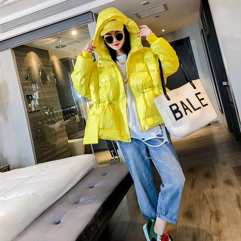 2022 Winter Warm Snow Women Parka Hooded Windproof Loose Cotton Jacket Glossy Down Parka Women Coat Green/yellow/black/white