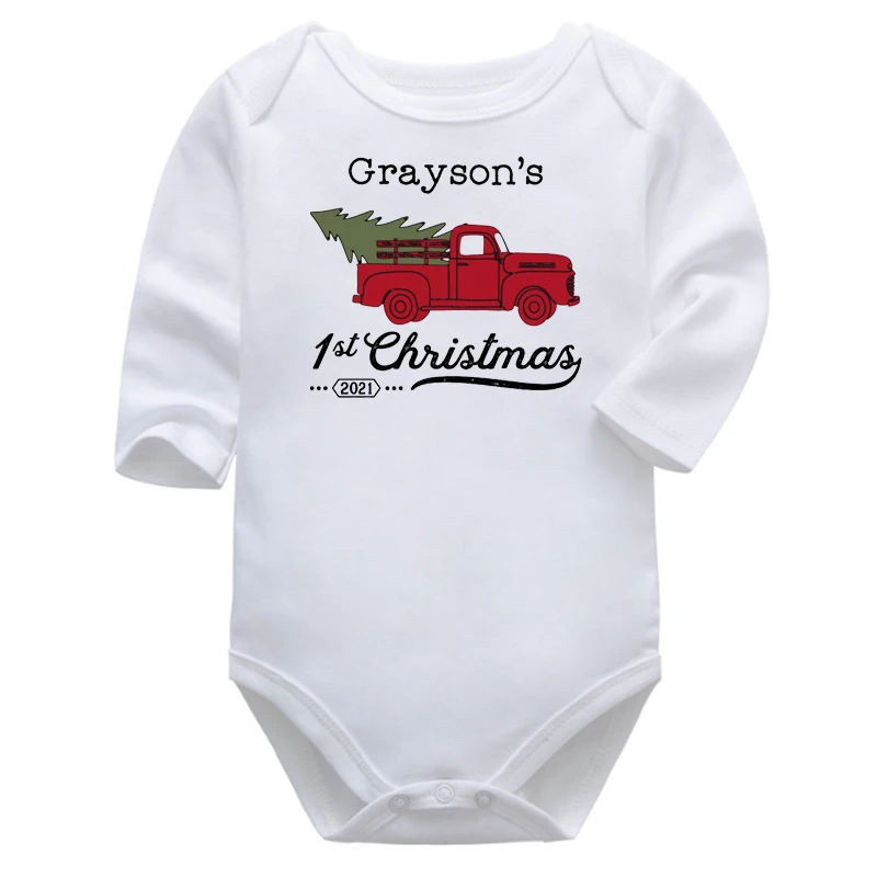 

Custom Name Christmas Tree Infant Clothes Cartoon Christmas Truck Baby Body Suit 7-12m Baby Girl Clothes Christmas Outfits Cute