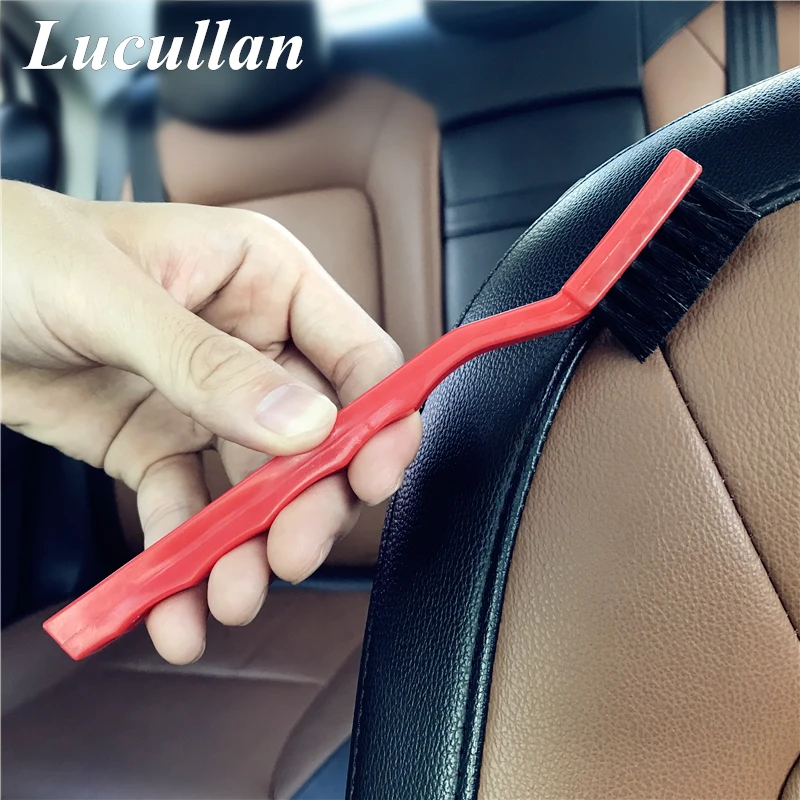 Lucullan cepillo de cerdas portátil con mango ergonómico, 7 pulgadas, costuras de Panel de coche, neumático, cuero, cepillo de limpieza de sala de