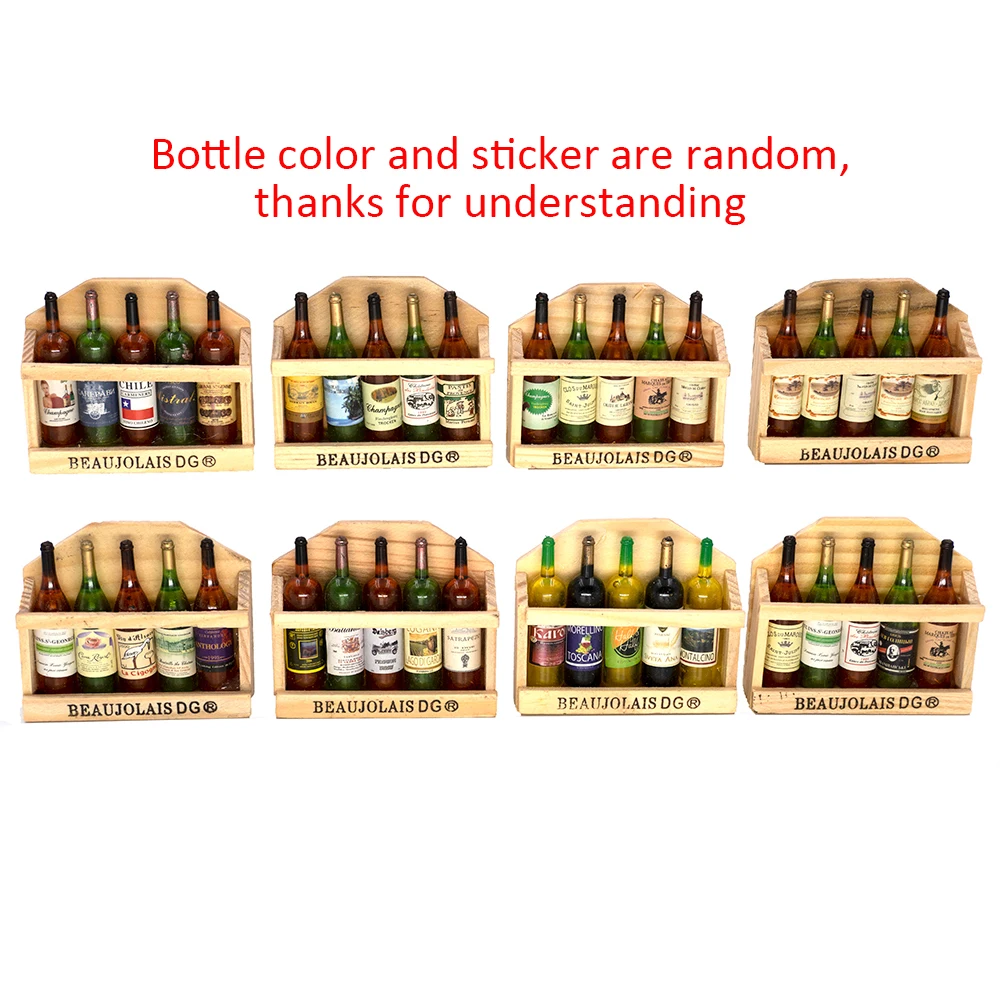 1/12 Dollhouse Miniature Accessories Mini Wine Bottle Set with Box Simulation Drinks Model Toys for Doll House Decoration