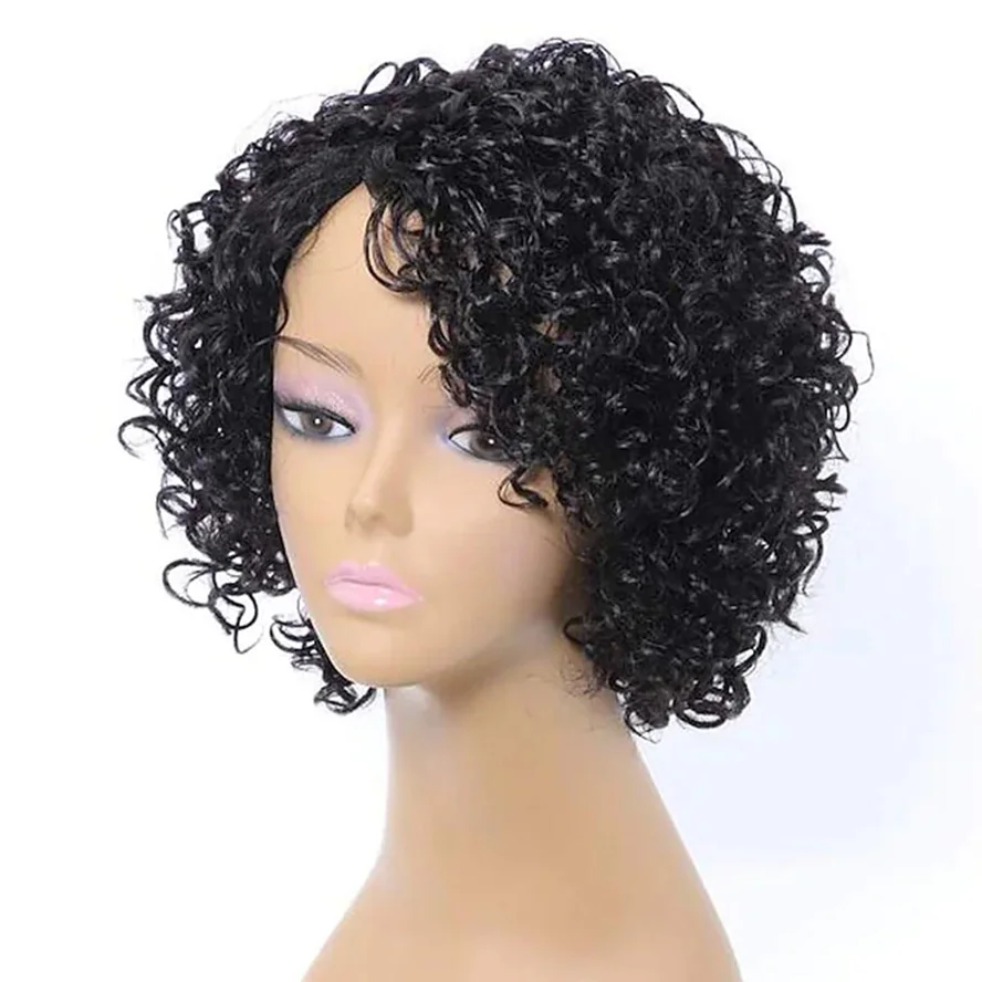 synthetic hair costume Wig Short Curly Afro Curly Bob Asymmetrical Natural Black Party Women