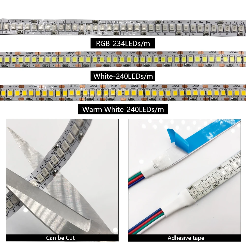 家の装飾用のLEDストリップライト,5V,12V,24 V DC,RGB,白,防水,2835 V