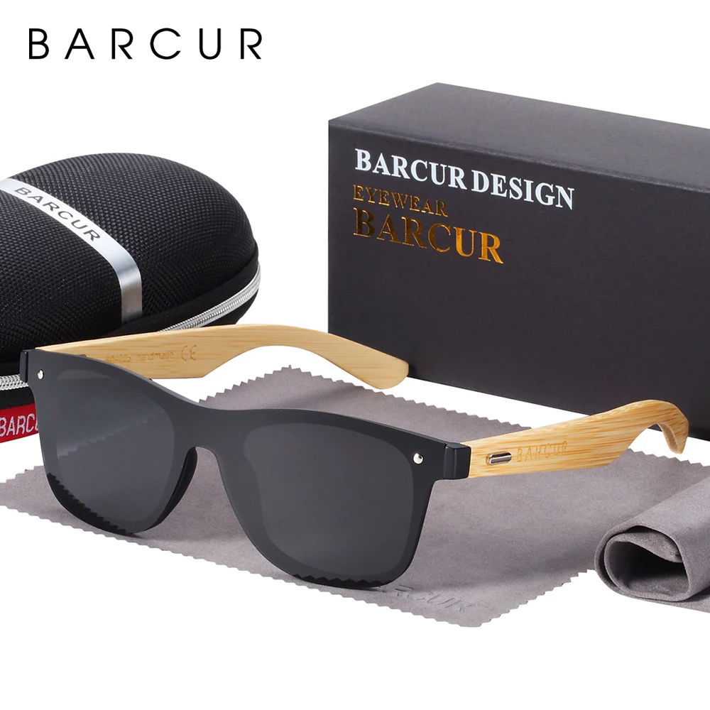 

BARCUR Natural Oversize Real Bamboo Sunglasses for Men Women Sun glasses 100% UV400 Oculos de sol masculino feminino