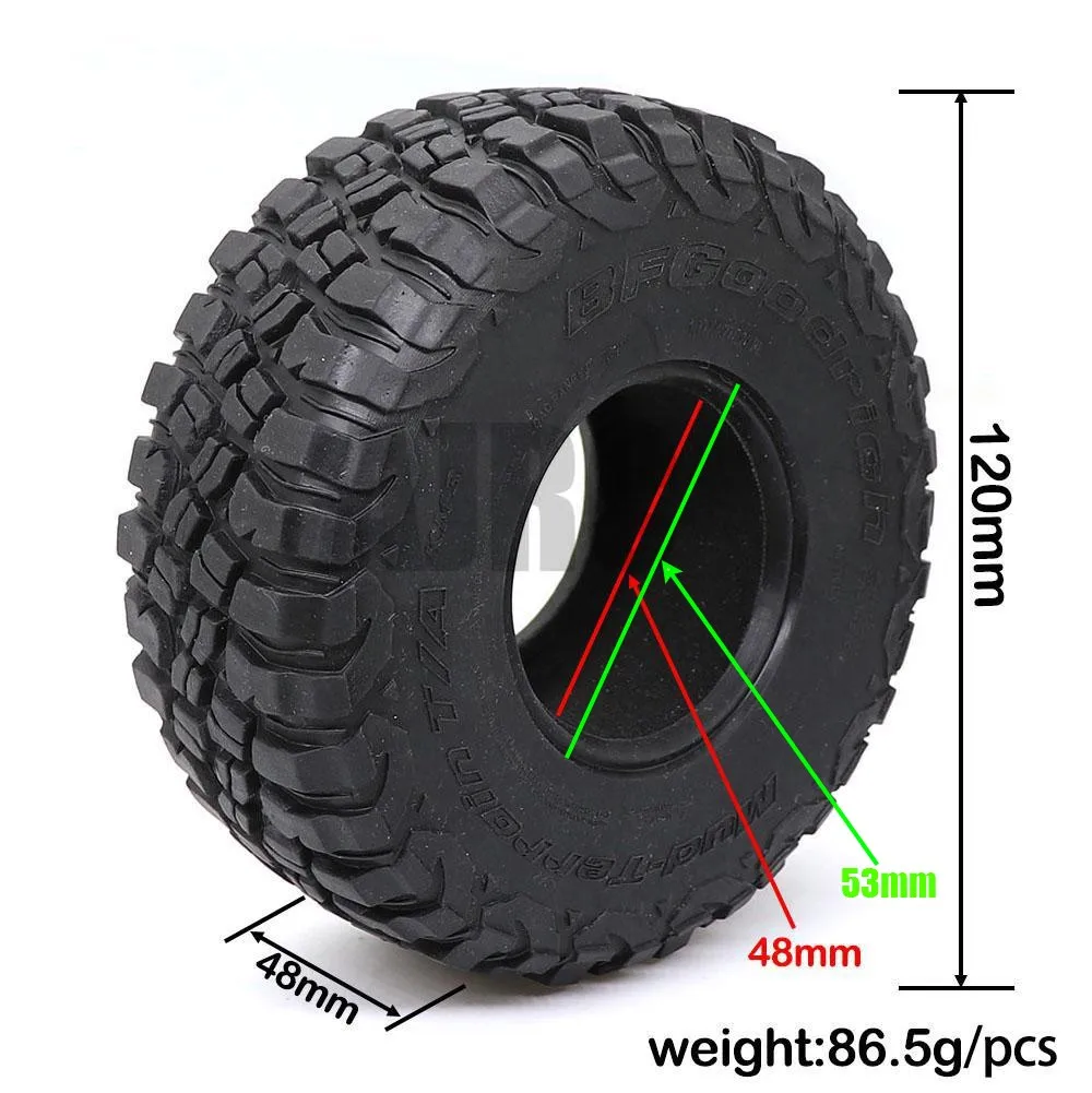 Ajrc-pneus de borracha 2,2 polegadas 120mm para carro, trilha de rocha redcat scx10 ii axial 90046 90047 traxxas trx-4 rc4wd d90 d110 tf2 rc