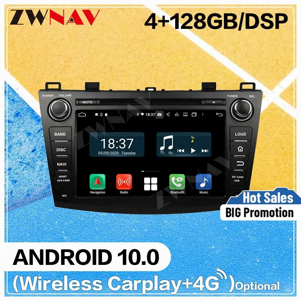 128G Carplay Android 10.0 screen Car DVD Player for Mazda 3 2009 2010 2011 2012 GPS Navi Auto Video Audio Radio Stereo Head unit