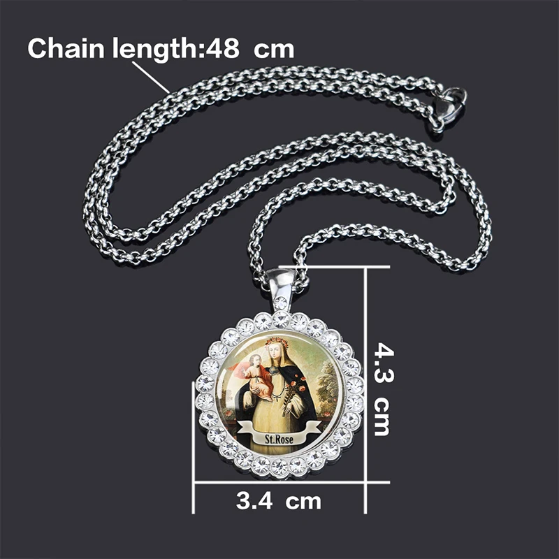 12 Christian Saint Necklace Cabochon Glass Rhinestone Pendant St Therese Francis Jude Paul Anthony Necklaces Religious Jewelry