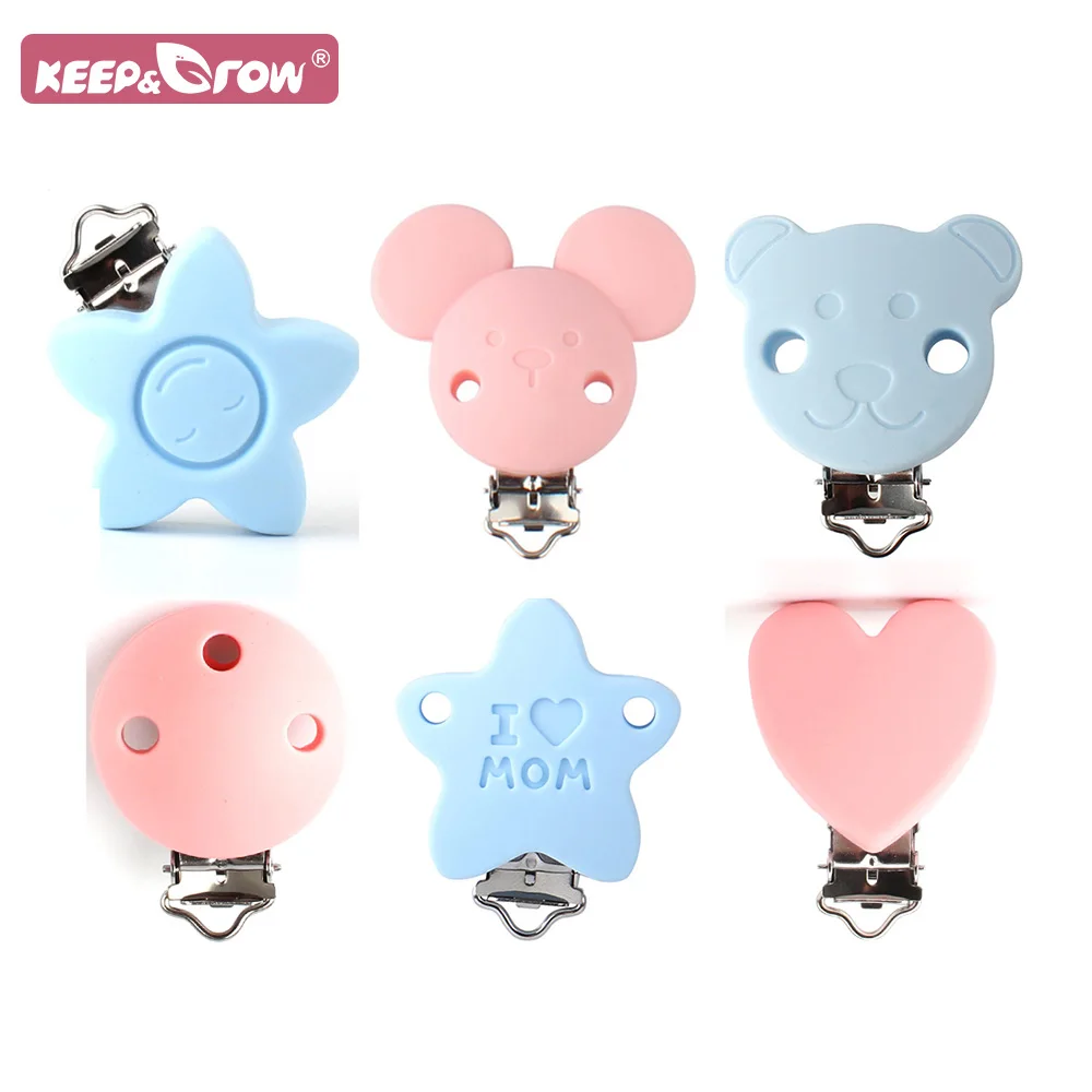 3pcs Baby Pacifer Clip Silicone Teether Cartoon Heart Star Holder Soother Nursing Pacifier Chain Clips Personnalise Food Grade