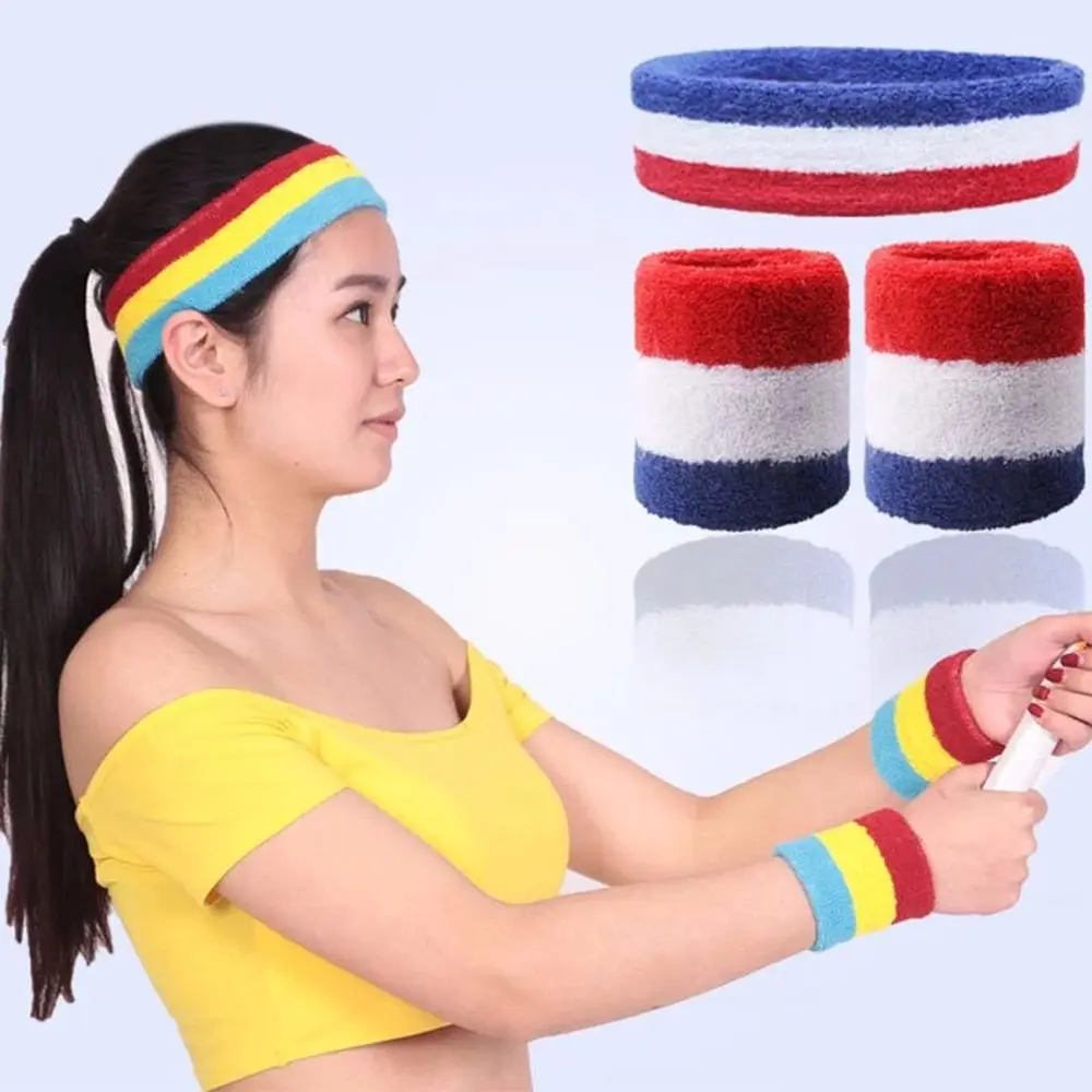 

Sport Basketball Fitness Men/Women 1 Set Sport Wristbands Wrist Support Towel Sweat Bands Headband +Wristbands